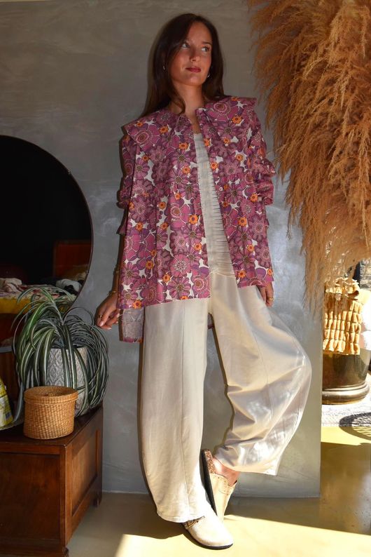 Annie 1972 Point Collar Smock Blouse Indian Pink Haze
